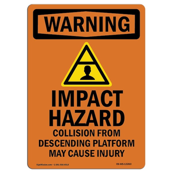 OSHA WARNING Sign, Impact Hazard Collision W/ Symbol, 14in X 10in Aluminum, 10" W, 14" L, Portrait